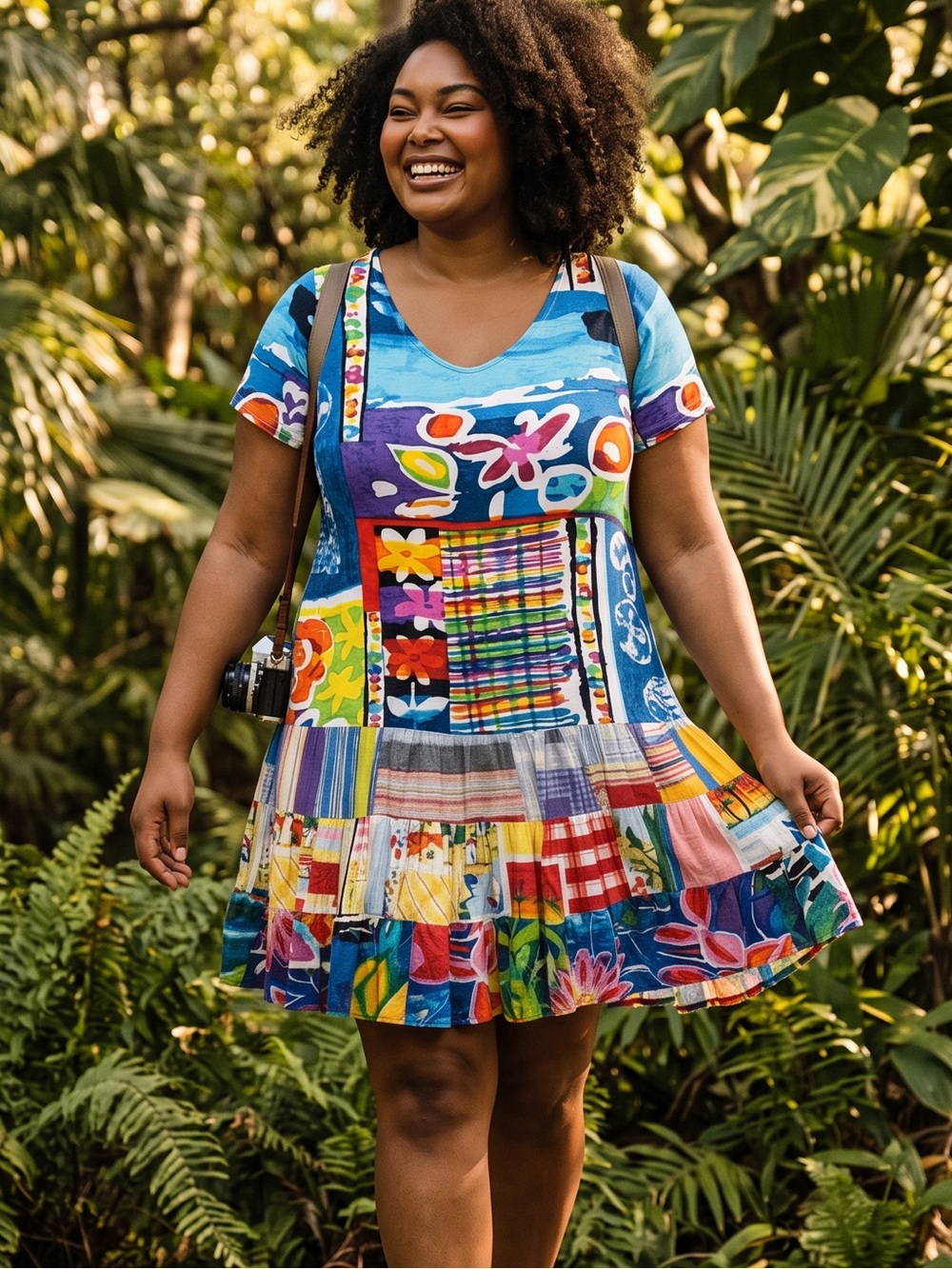 Jams World Multicolor Patchwork Mini Dress - Blue Dominant
